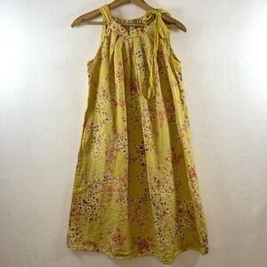 Bellambra Made Italy Womens Floral Linen Sundress XS Mustard Bow Boho‎ Resort
